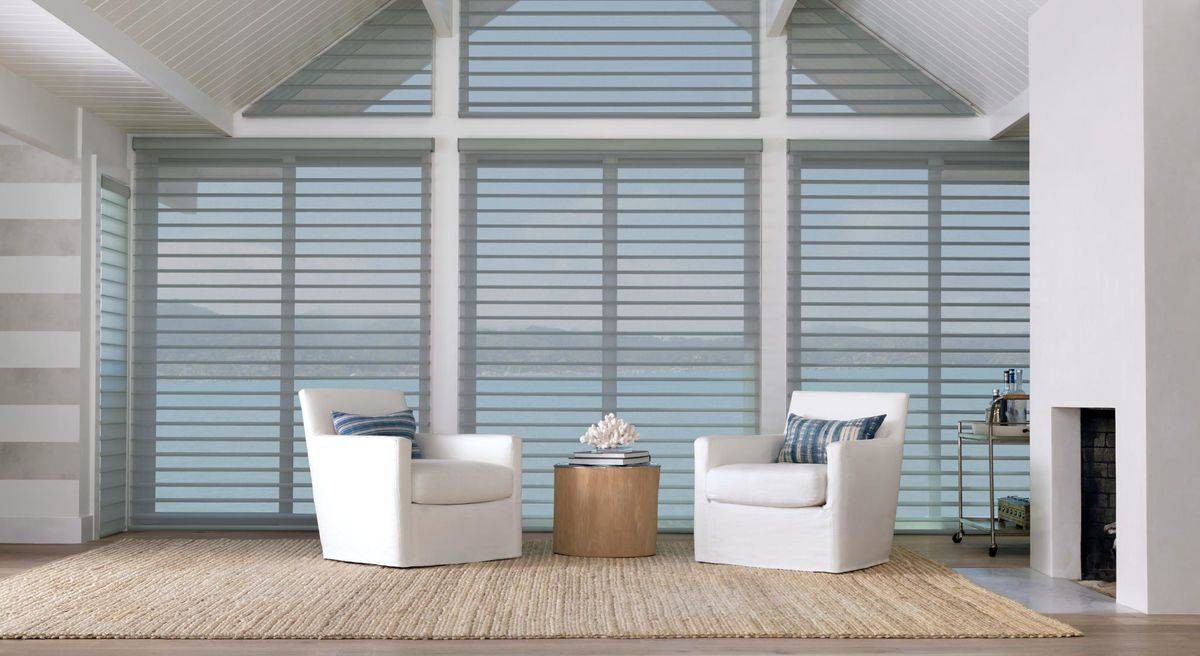  Hunter Douglas Silhouette® Sheer Shades adorning a large, triangular window near Spokane, WA