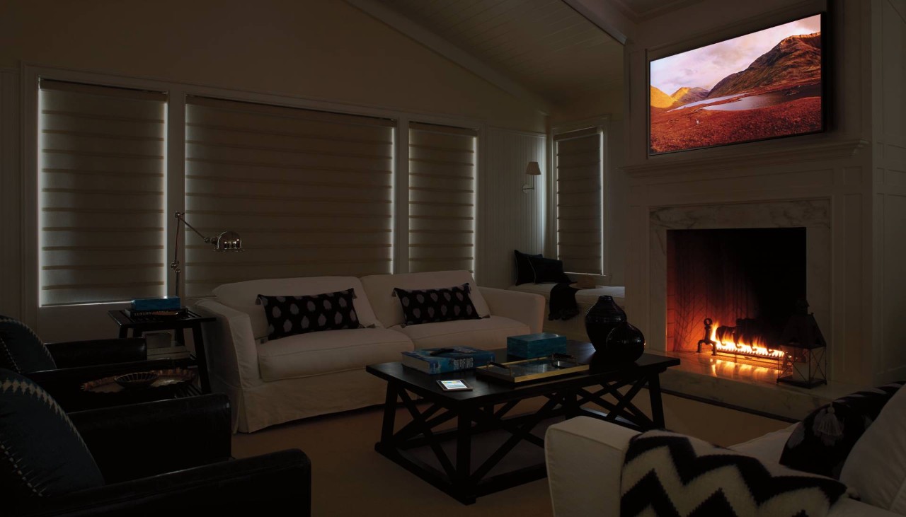Hunter Douglas Vignette® Roman Shades in a room-darkening fabric near Spokane, Washington (WA)